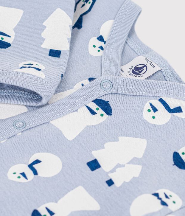Pigiama senza piedini in cotone con pupazzi di neve stampati neonato blu/multicolore