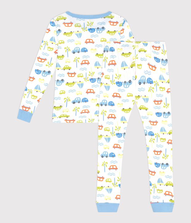Pigiama molto aderente in cotone con automobili stampate bambino bianco/multicolore