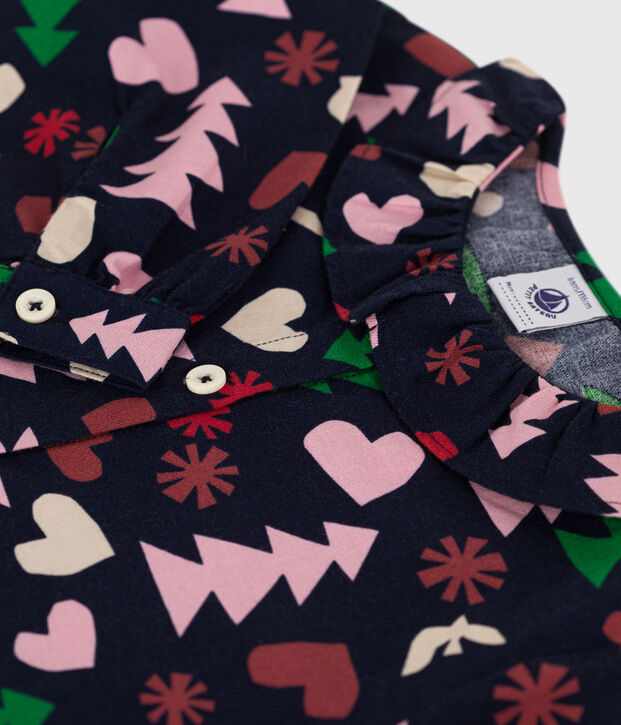 Blusa a maniche lunghe in flanella bambina blu/multicolore