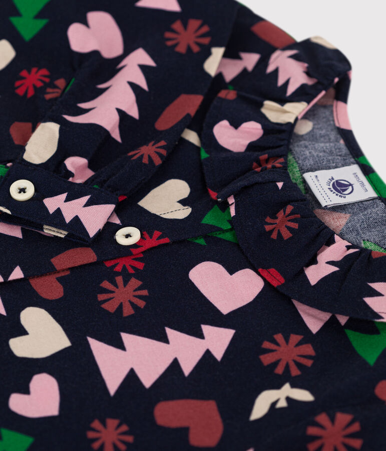 Blusa a maniche lunghe in flanella bambina blu/multicolore