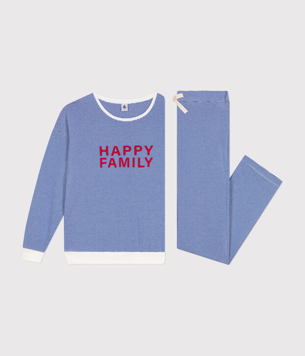 Pigiama donna in cotone a righe blu/bianco