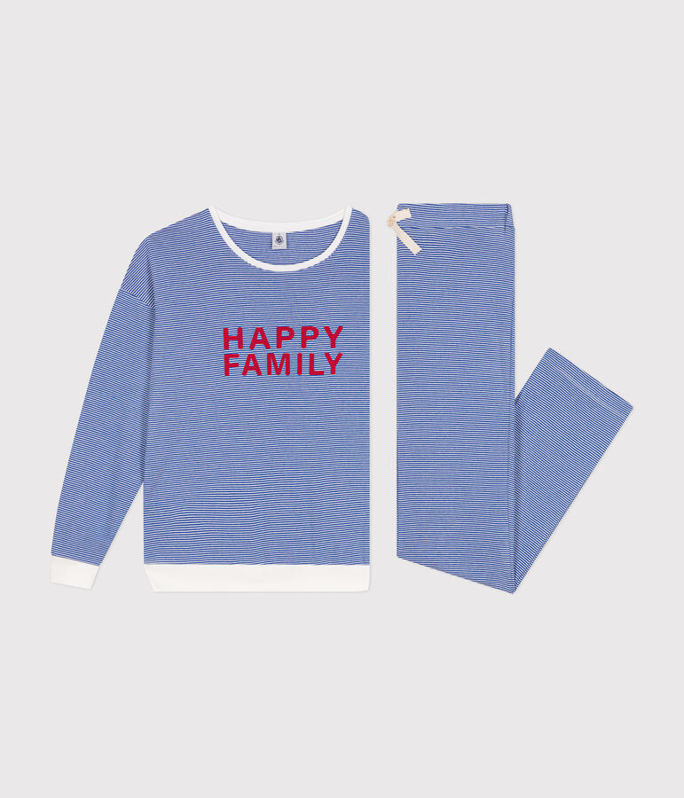 Pigiama donna in cotone a righe blu/bianco