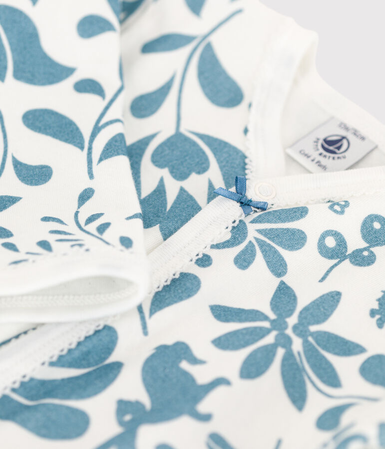 Tutina pigiama beb&egrave; in tubique a fiori bianco/blu