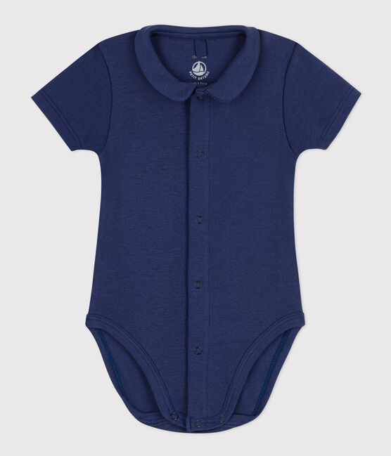 Body bebè a manica corta con colletto in cotone blu CHALOUPE