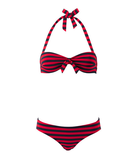 Costume da bagno 2 pezzi a fascia e a righe blu SMOKING/rosso TERKUIT