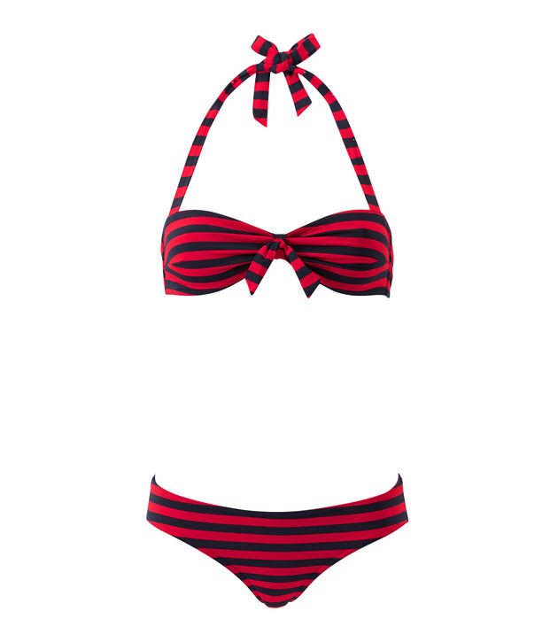 Costume da bagno 2 pezzi a fascia e a righe blu/rosso