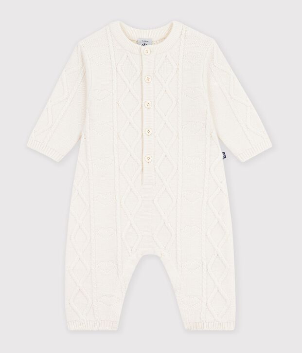 Tutina in maglia di misto lana e cotone tinta unita neonato bianco