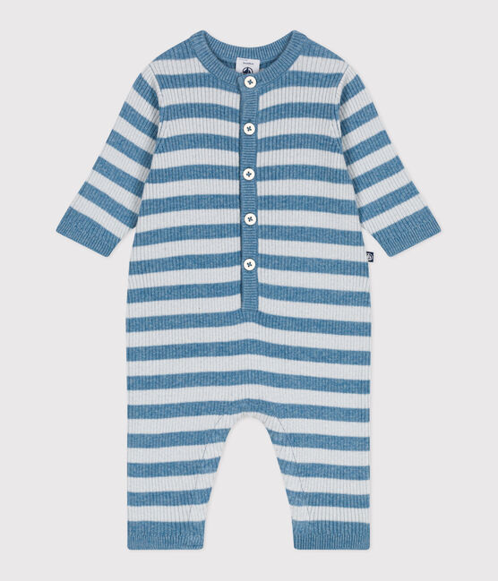 Tutina in maglia di misto lana e cotone a righe neonato blu ADRIATIC/ CO2