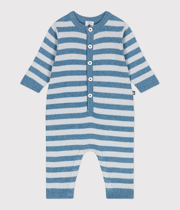 Tutina in maglia di misto lana e cotone a righe neonato blu/blu