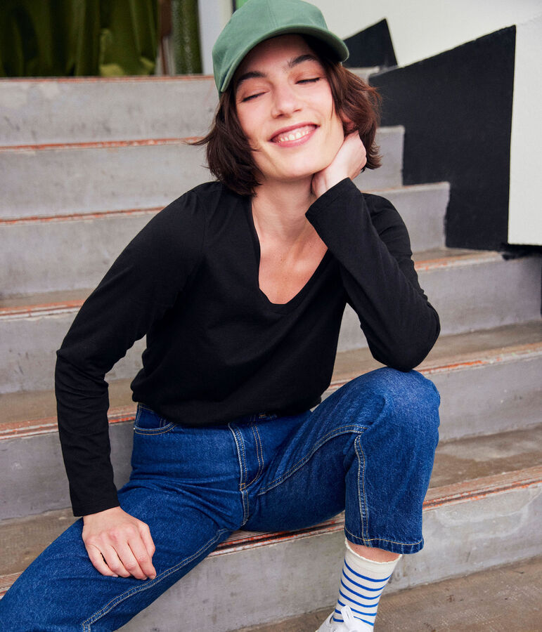 T-shirt LE DROIT scollo a V in cotone Donna nero