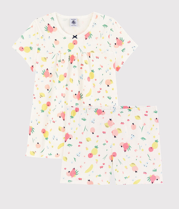 Pigiama corto fantasia frutta estiva bambina in cotone biologico bianco/multicolore