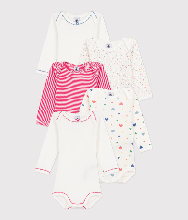 Set di body a maniche lunghe in cotone con stampa a cuori neonato multicolore