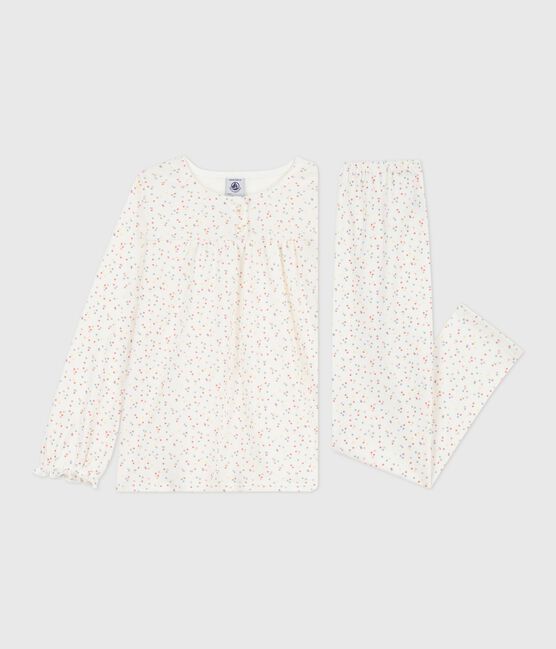 Pigiama in cotone con stampa a pois bambina bianco MARSHMALLOW/bianco MULTICO