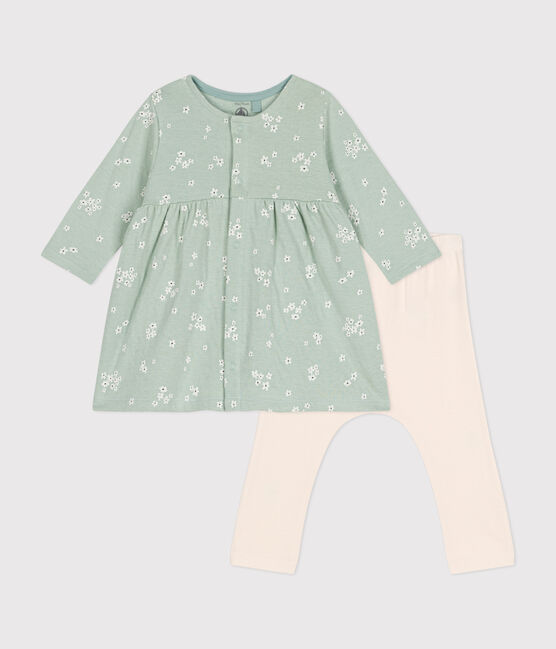 Abito e leggings in cotone neonato verde HERBIER/bianco MULTICO