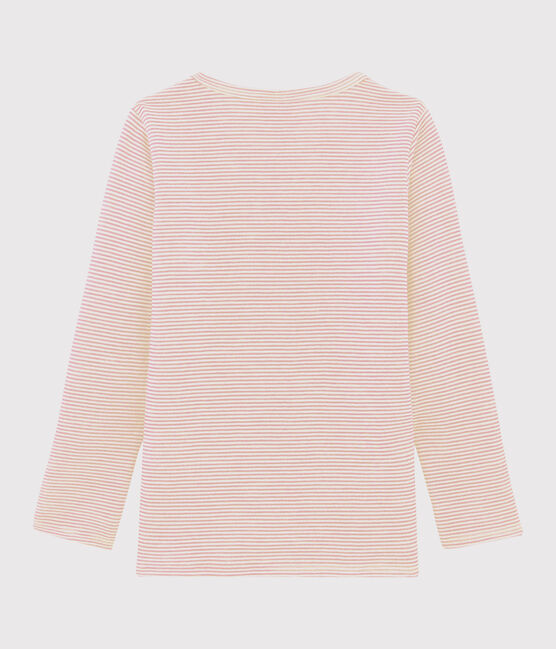 T-shirt a maniche lunghe millerighe in lana e cotone rosa CHARME/bianco MARSHMALLOW