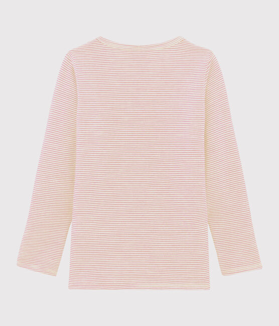T-shirt a maniche lunghe in lana e cotone millerighe da bambina rosa CHARME/bianco MARSHMALLOW