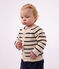 Cardigan in cotone a righe neonata ecru/blu