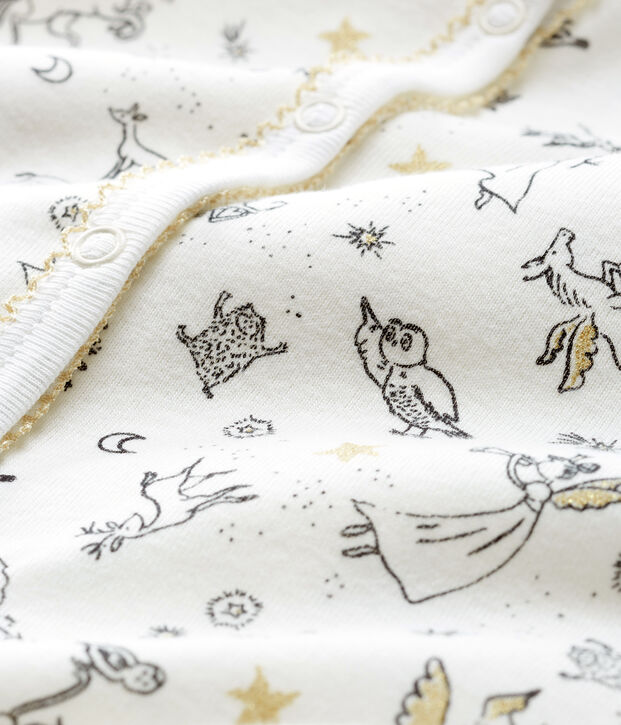 Tutina senza piedi a costine per beb&eacute; femmina bianco/multicolore