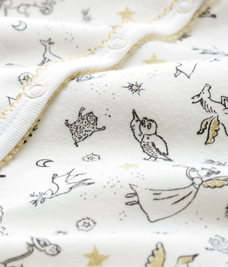 Tutina senza piedi a costine per beb&eacute; femmina bianco/multicolore