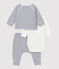 Completo 3 pezzi a righe bebè in cotone biologico bianco MARSHMALLOW/blu SMOKING