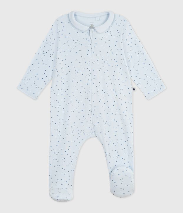 Pigiama in cotone con stelle stampate e colletto neonato blu/blu