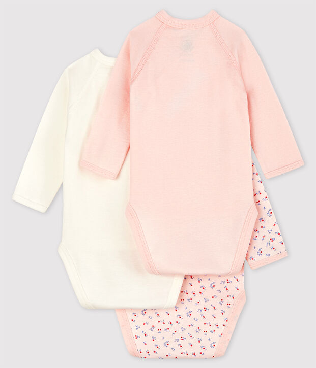 Confezione da 3 body incrociati manica lunga beb&egrave; in cotone biologico multicolore