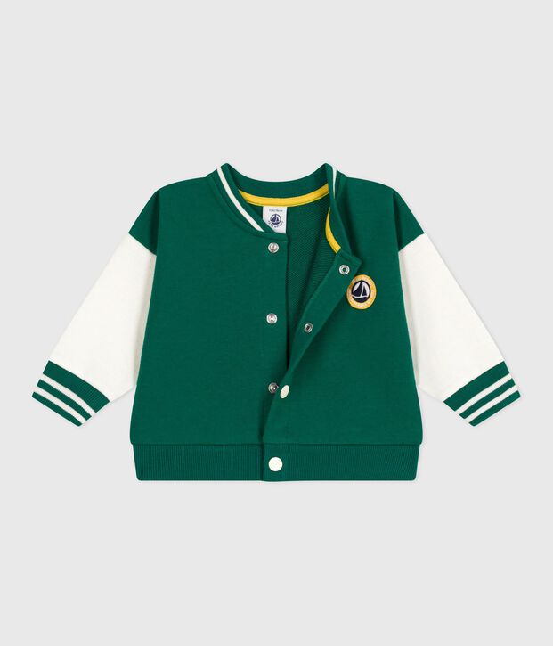 Teddy in cotone bicolore neonato verde/ecru