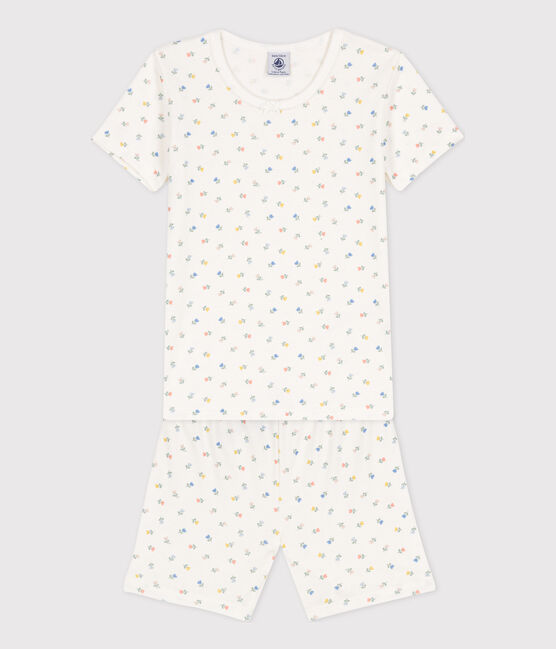 Pigiama bambina corto in cotone aderente bianco MARSHMALLOW/bianco MULTICO
