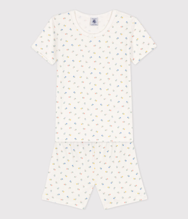 Pigiama bambina corto in cotone aderente bianco/multicolore