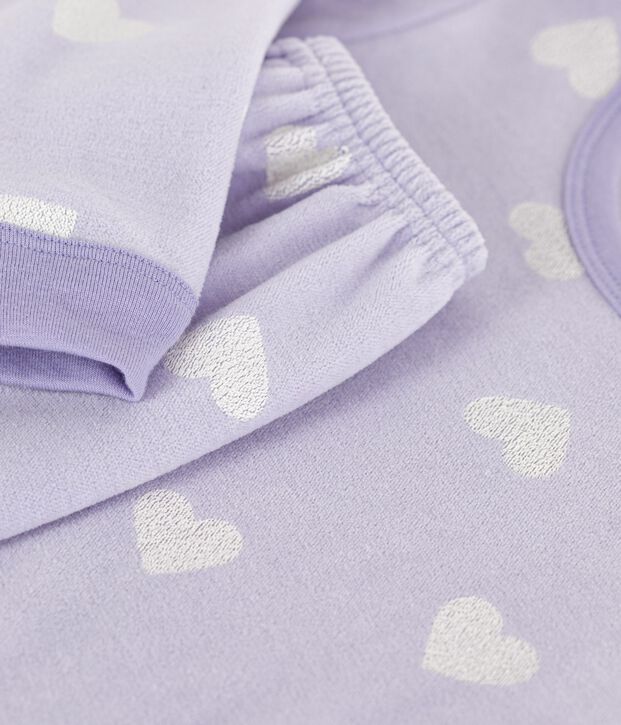 Pigiama in ciniglia con stampa a cuori bambina viola/bianco