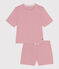 Pigiama short donna in cotone rigato rosa ROSEWOOD/ MARSHMALLOW