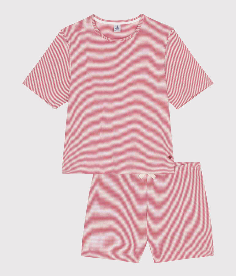 Pigiama short donna in cotone rigato rosa/bianco
