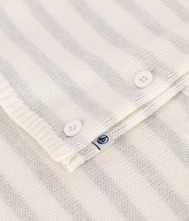 Completo 2 pezzi in maglia di lana e cotone neonato bianco/beige