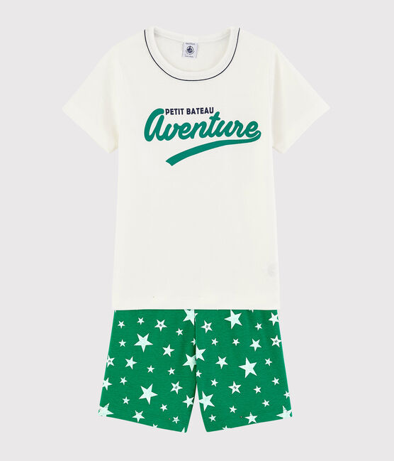 Pigiama corto verde a stelle bambino in cotone bianco MARSHMALLOW/verde GAZON
