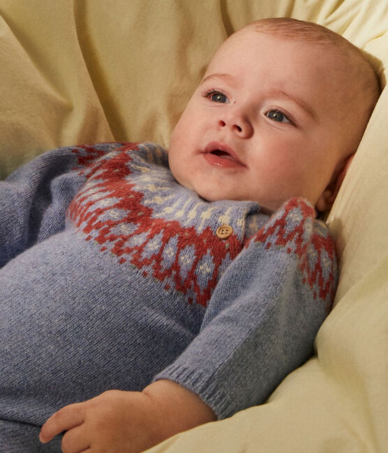 Tutina lunga bebè jacquard in maglia tricot di lana e cotone ROVER/ MULTICO