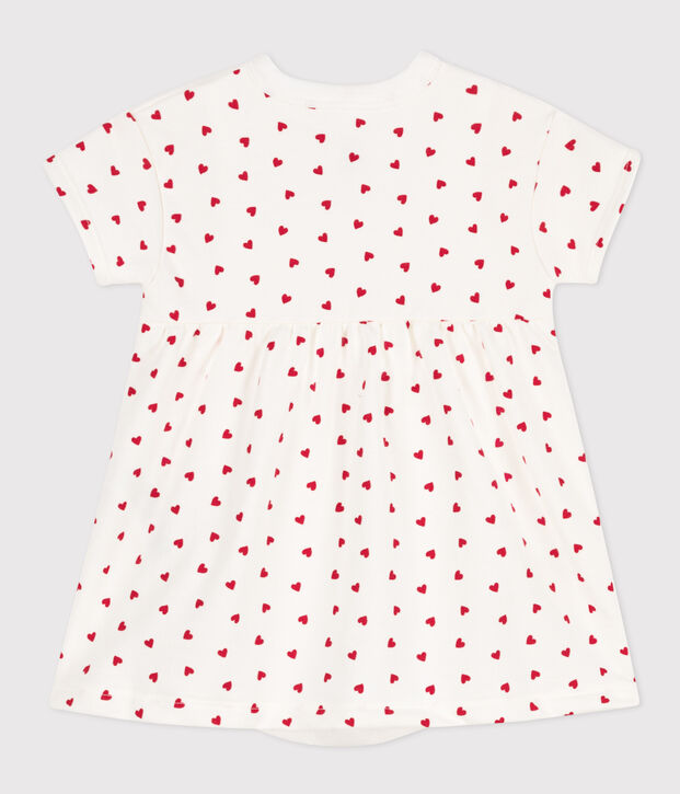 Abito in tessuto felpato beb&egrave; con body integrato bianco/rosso