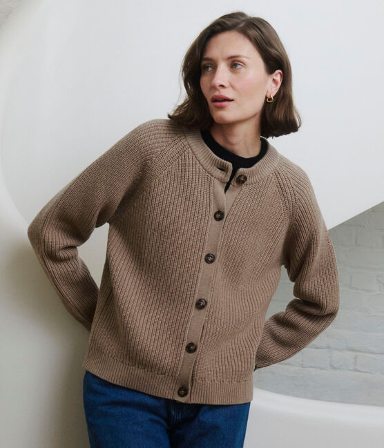 Cardigan in misto lana e cotone tinta unita donna marrone ROCHE
