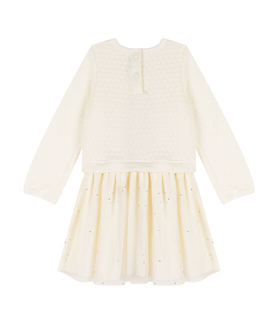 Vestito bi-materiale da bambina bianco MARSHMALLOW