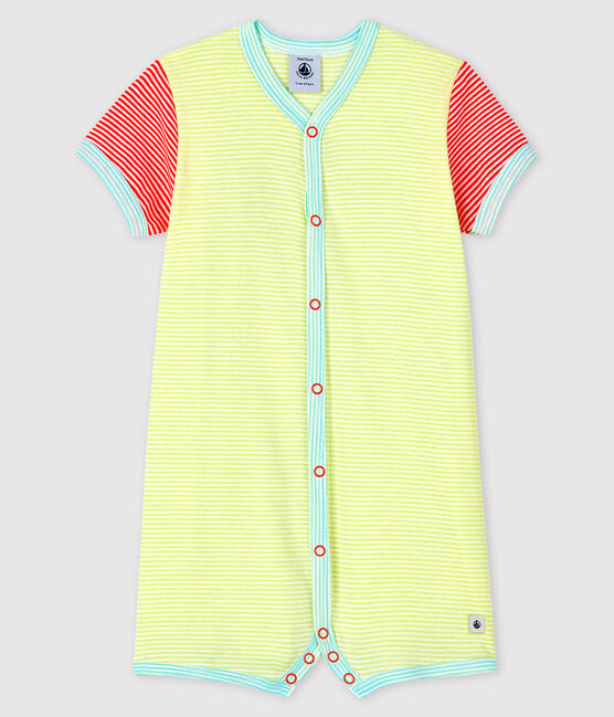Tutina corta millerighe gialla bebè a costine giallo SUNNY/bianco MARSHMALLOW