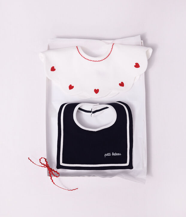 Bavaglino in cotone con cuori ricamati neonata bianco