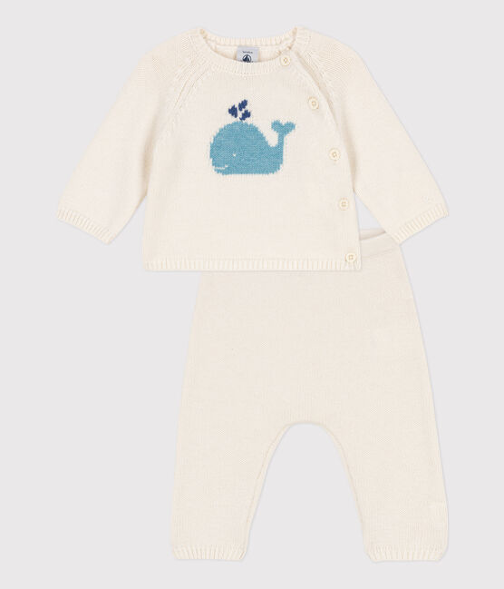 Completo bebè in maglia di lana e cotone bianco MARSHMALLOW