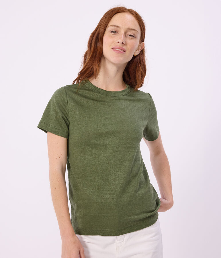 T-shirt a maniche corte in cotone tinta unita donna verde