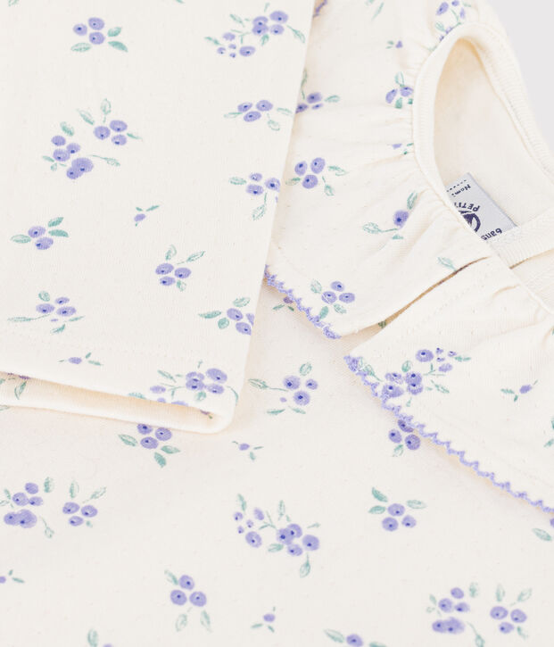 T-shirt a maniche lunghe con colletto e stampa a fiori bambina ecru/multicolore