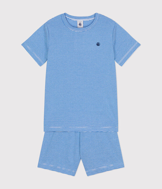 Pigiama short bambino in cotone rigato DELPHINIUM/ MARSHMALLOW