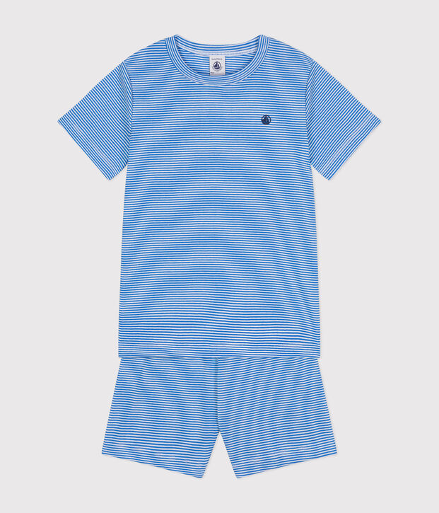 Pigiama short bambino in cotone rigato blu/bianco
