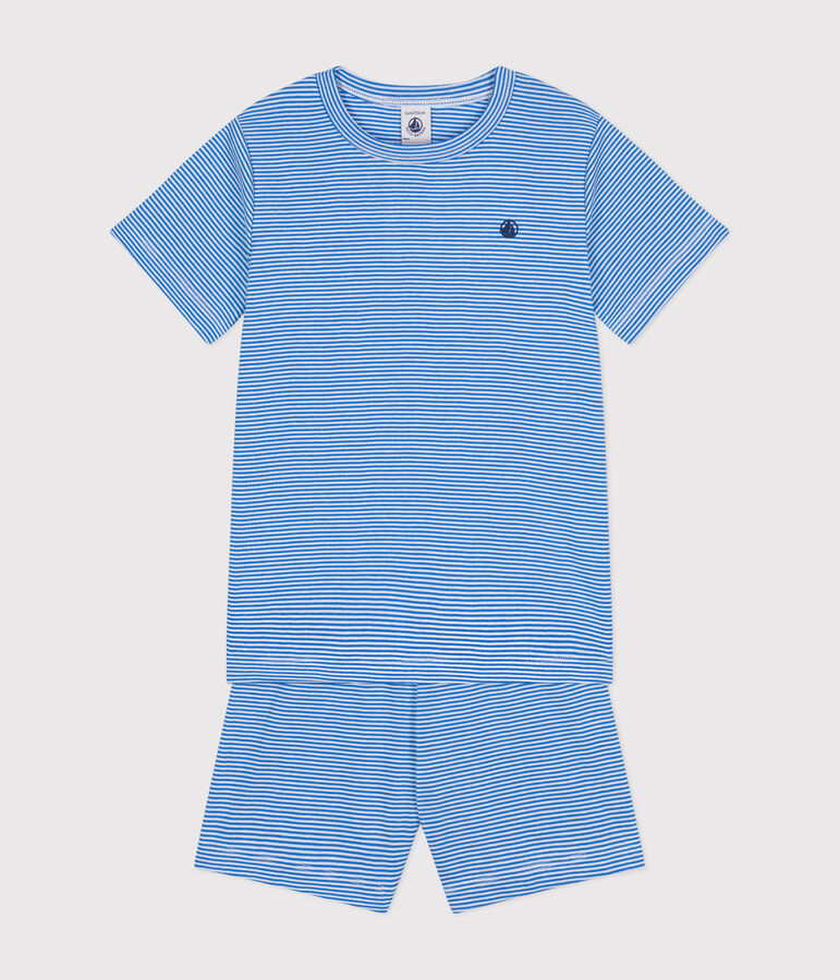Pigiama short bambino in cotone rigato blu/bianco