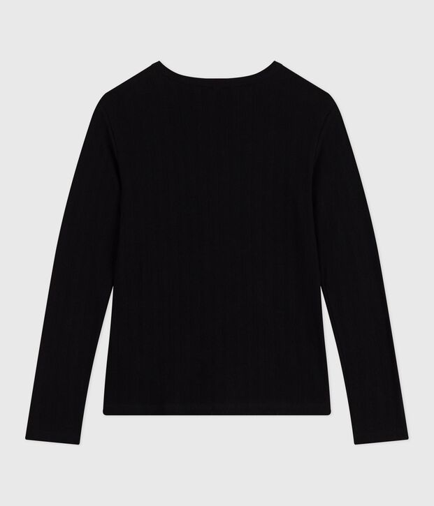 T-shirt L'Iconique a maniche lunghe in cotone traforato donna nero