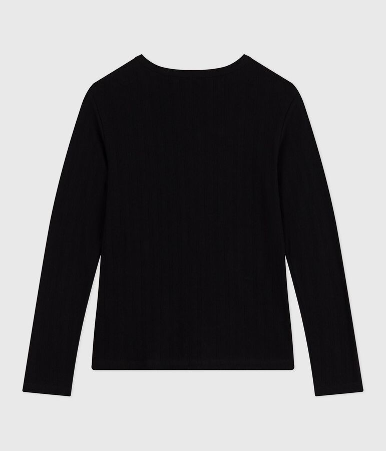 T-shirt L'Iconique a maniche lunghe in cotone traforato donna nero