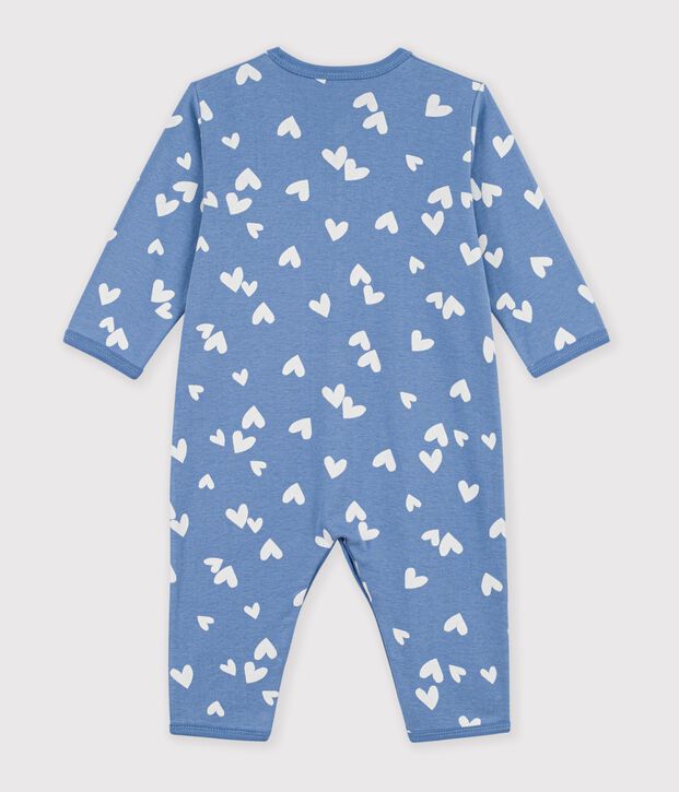 Pigiama senza piedini in cotone con stampa a cuori neonato blu/bianco
