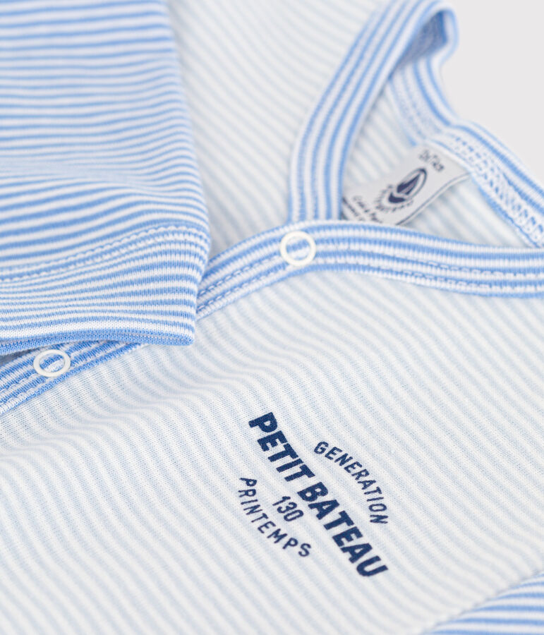 Tutina pigiama senza piedi in cotone millerighe blu/bianco